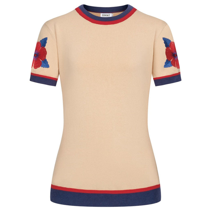 Khaki | Floral Jacquard Knit T-Shirt