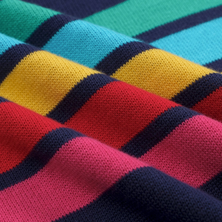 Dark Blue | Rainbow Striped Classic Jacquard Knit T-Shirt