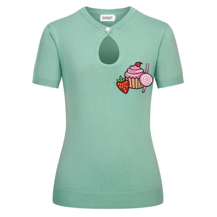 Mint Green | Vintage Dessert Embroidery Knit Top
