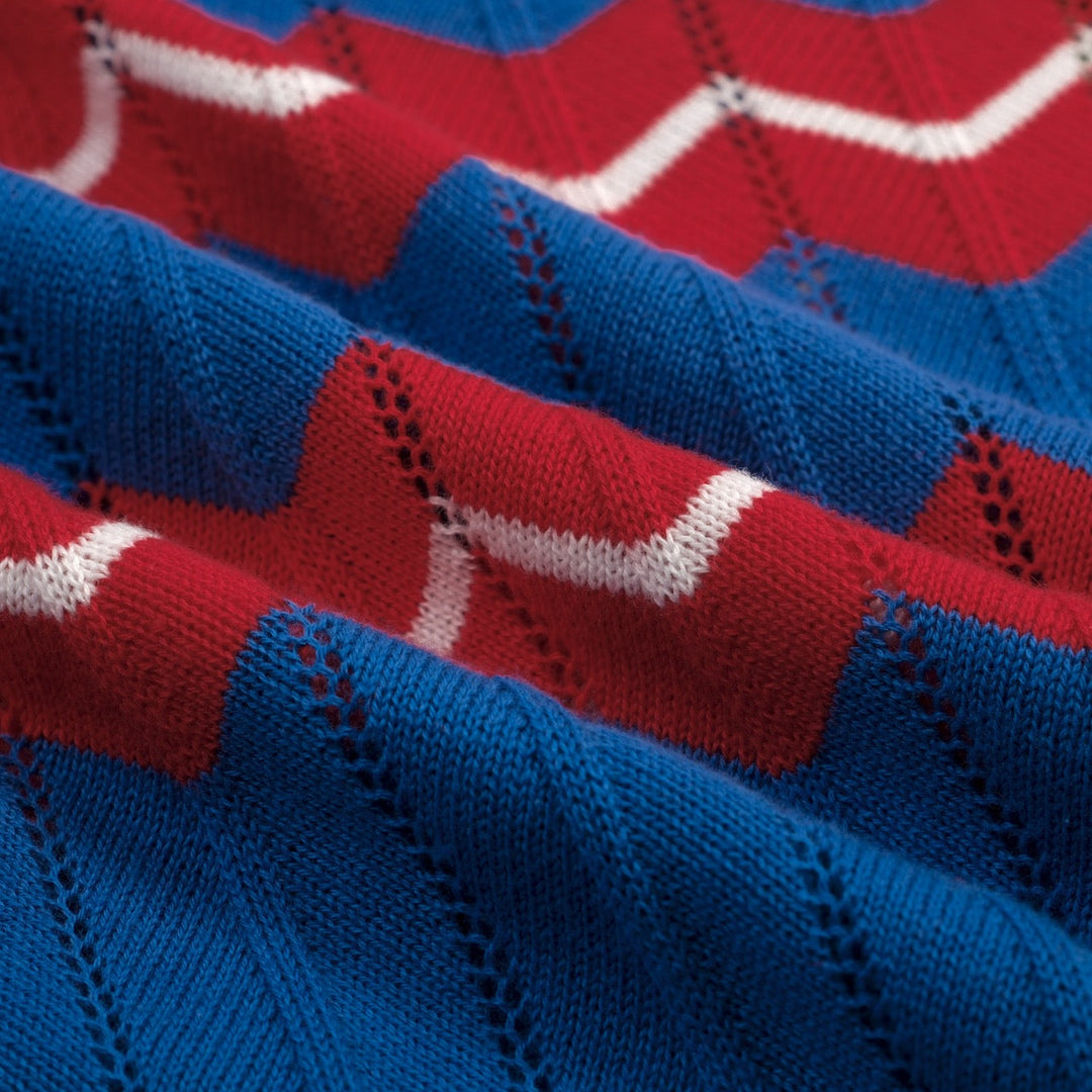Blue | Striped Hollow-Out Puff Sleeve Knit Top