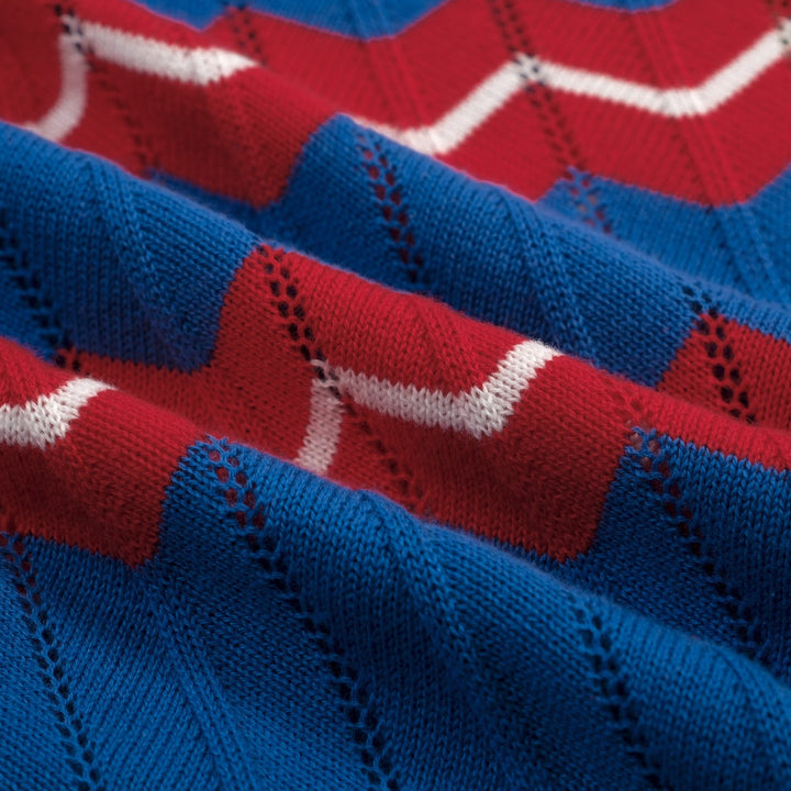 Blue | Striped Hollow-Out Puff Sleeve Knit Top