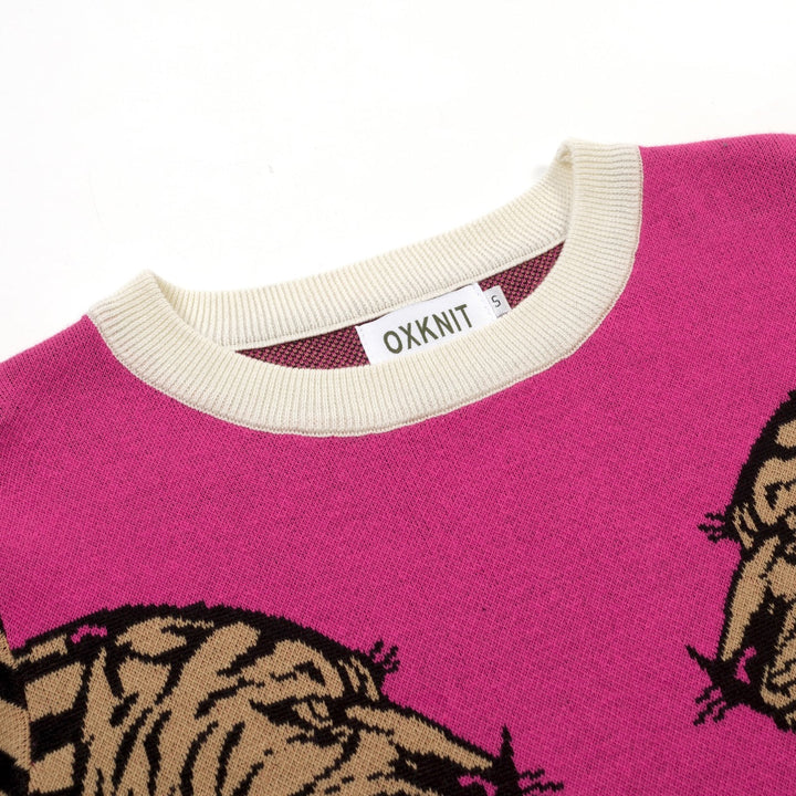 Pink | Retro Leopard Jacquard Art Knit Top