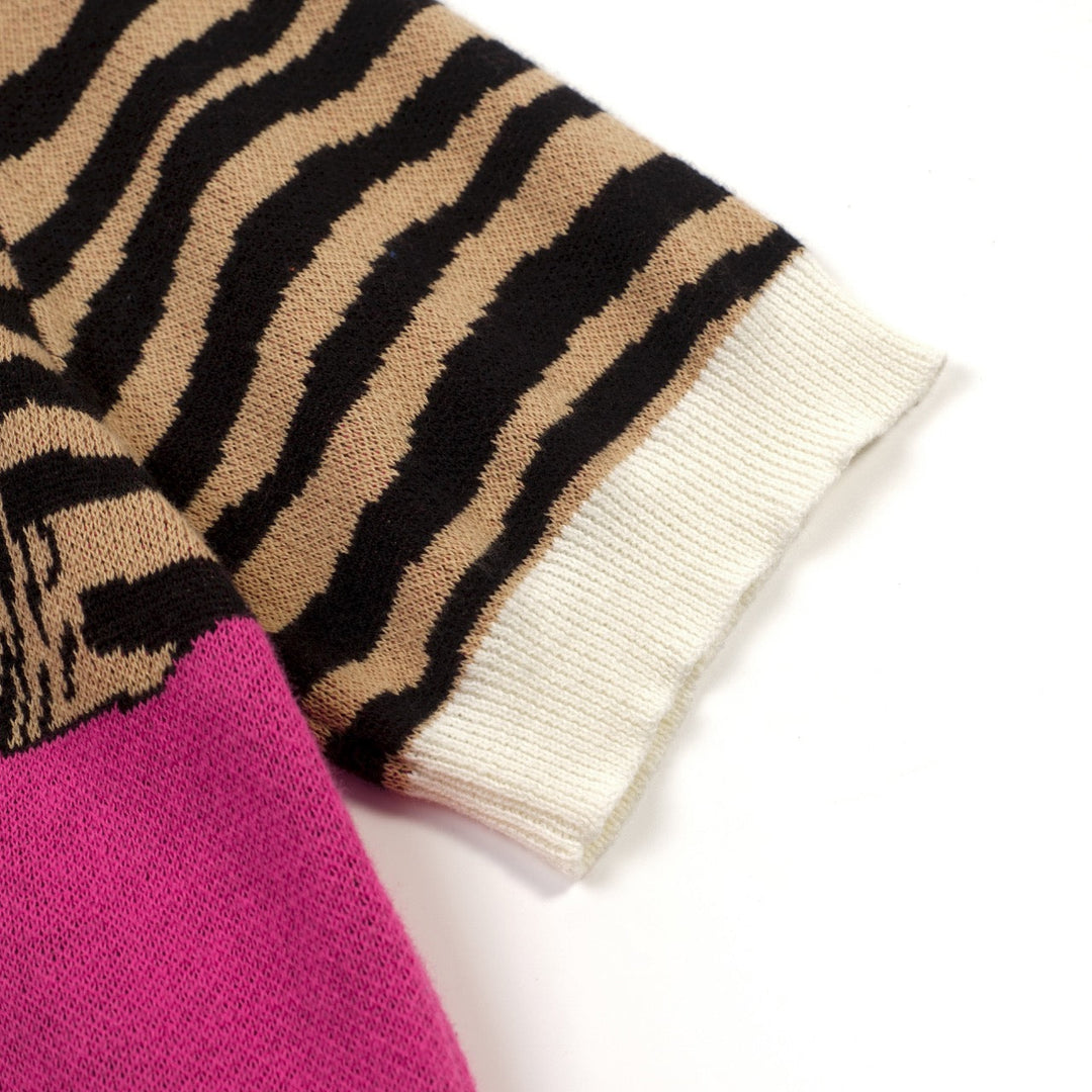Pink | Retro Leopard Jacquard Art Knit Top