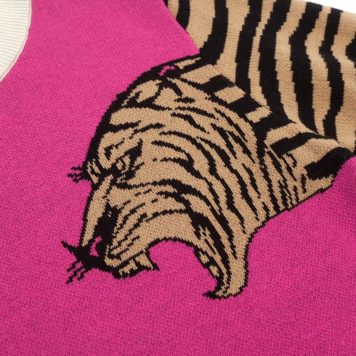 Pink | Retro Leopard Jacquard Art Knit Top