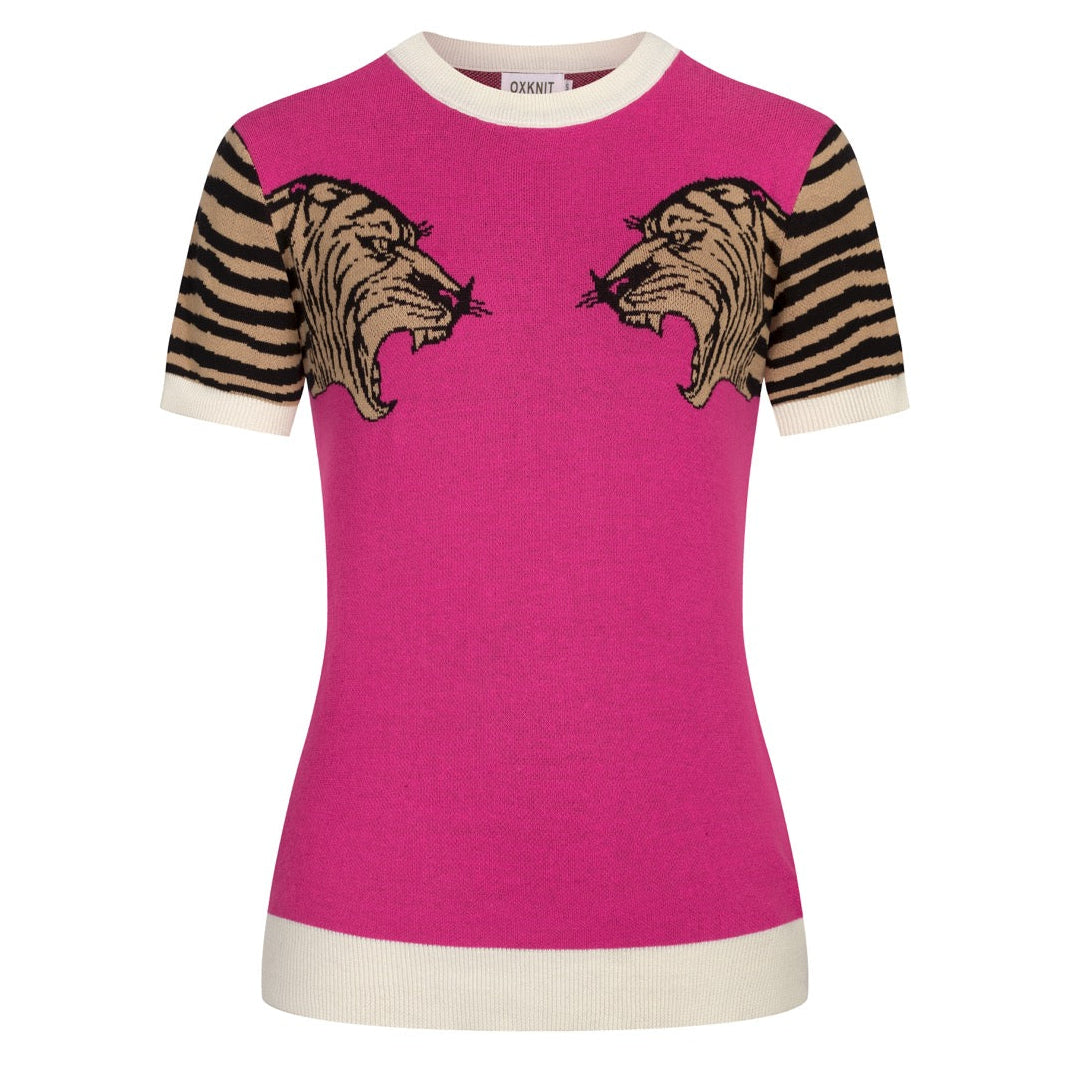 Pink | Retro Leopard Jacquard Art Knit Top