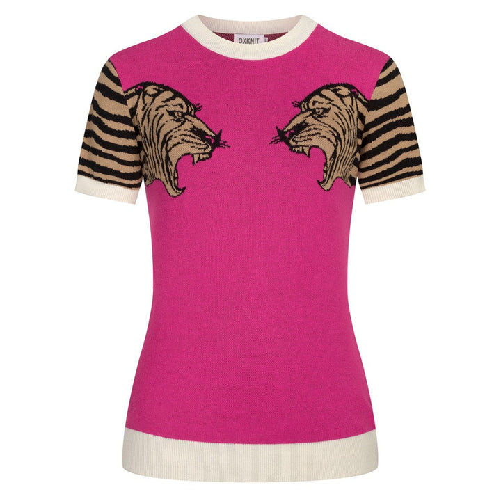 Pink | Retro Leopard Jacquard Art Knit Top