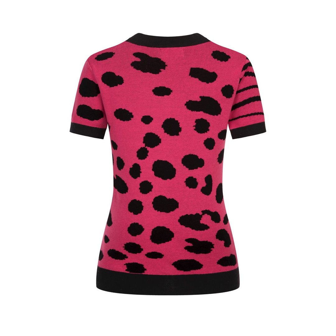 Pink | Retro Leopard Print Art Jacquard Knit T-Shirt