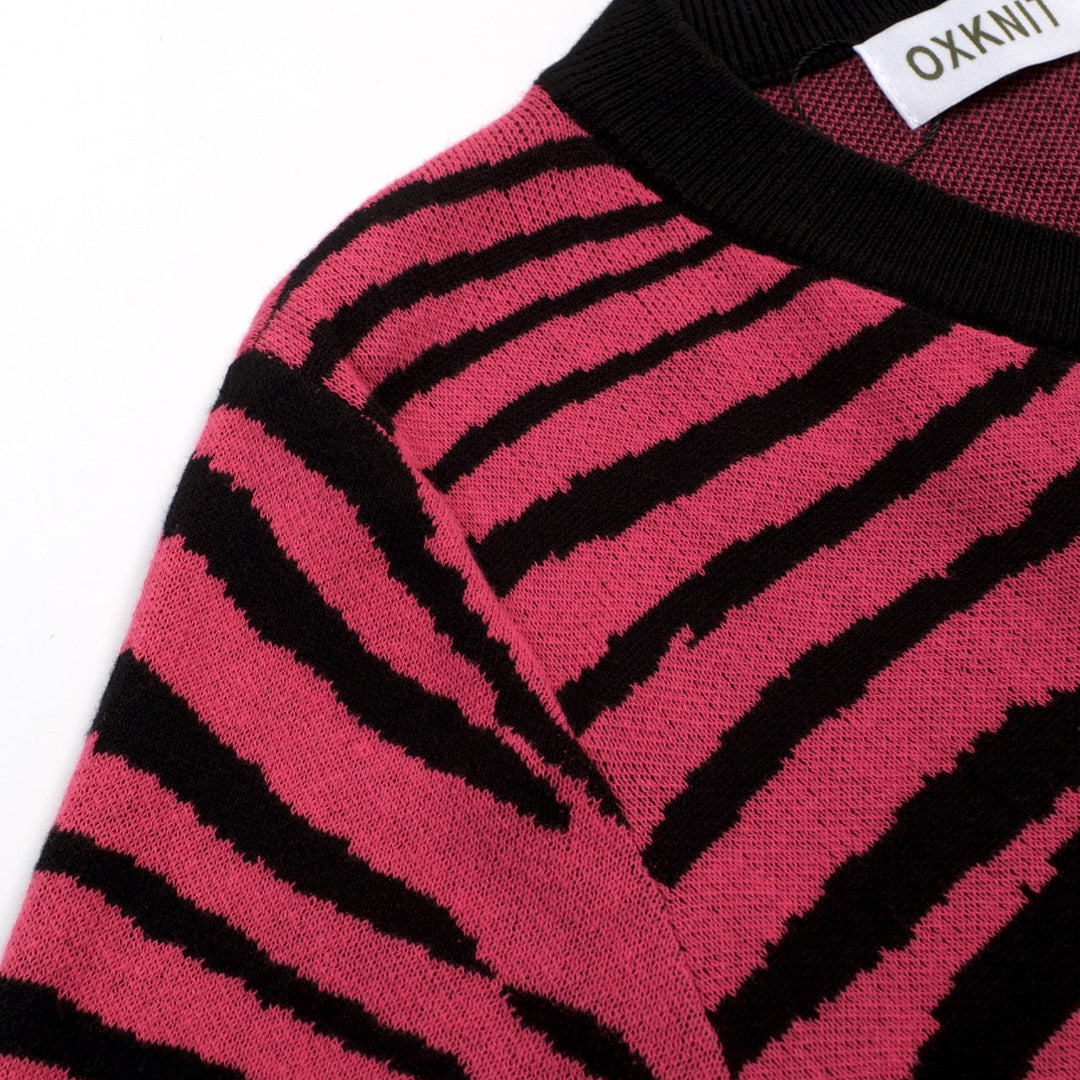Pink | Retro Leopard Print Art Jacquard Knit T-Shirt