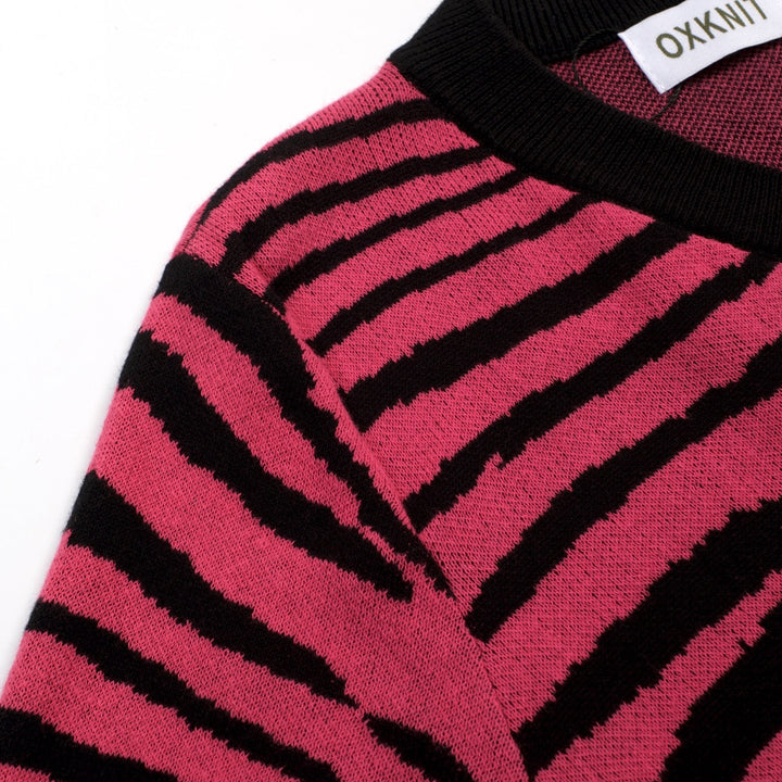 Pink | Retro Leopard Print Art Jacquard Knit T-Shirt