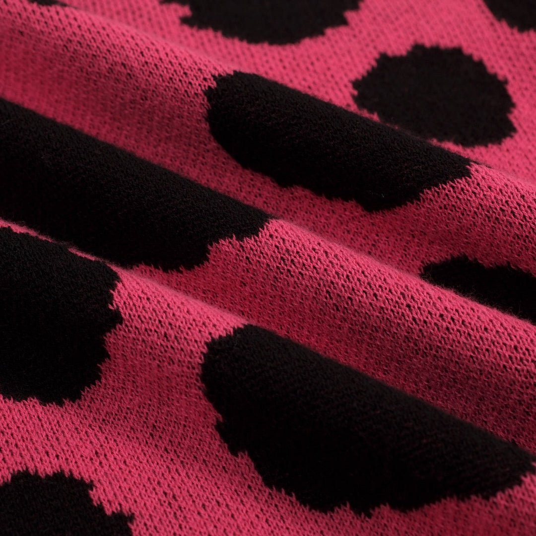 Pink | Retro Leopard Print Art Jacquard Knit T-Shirt