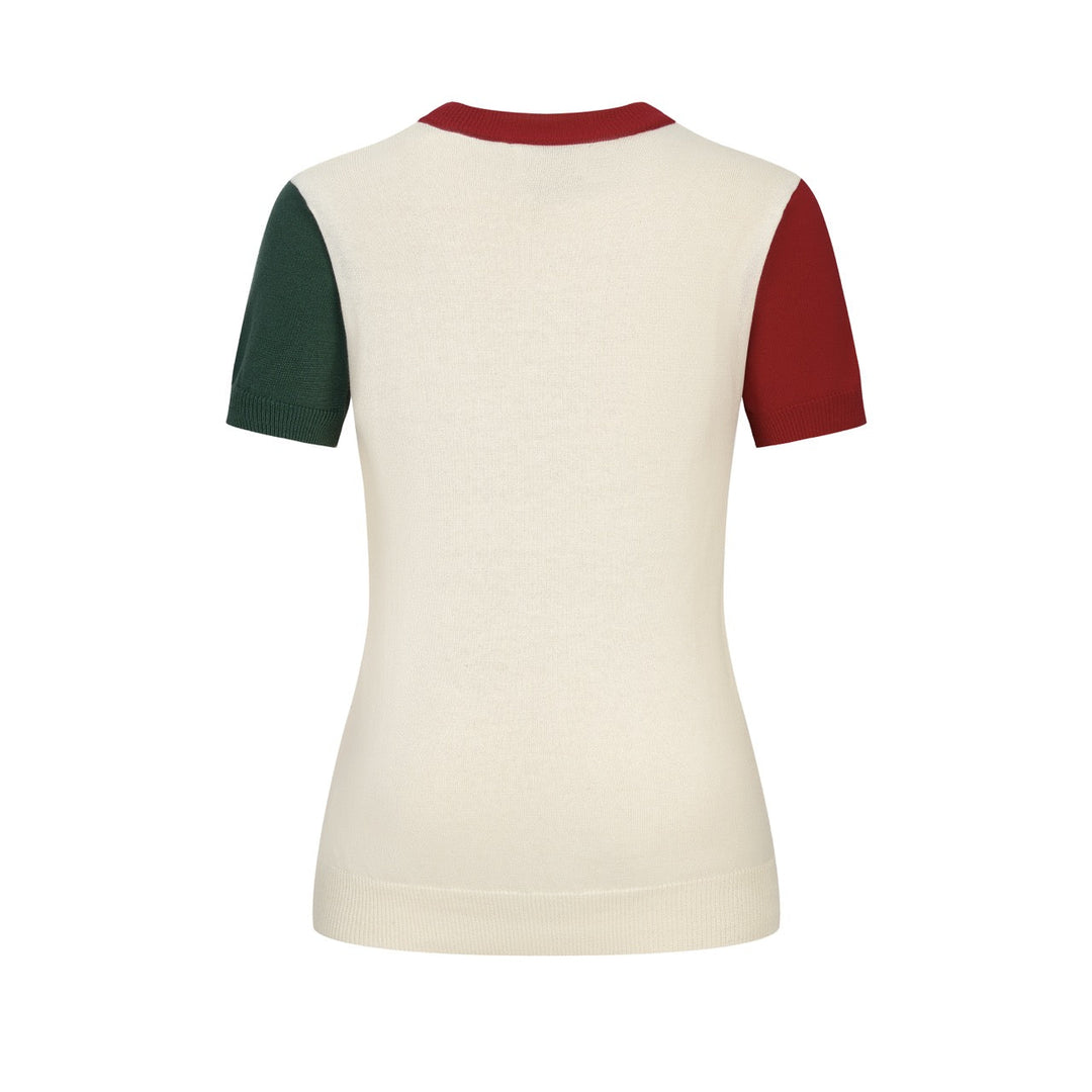 Apricot | Retro Patchwork Bird Embroidery Design Knitted T-shirt