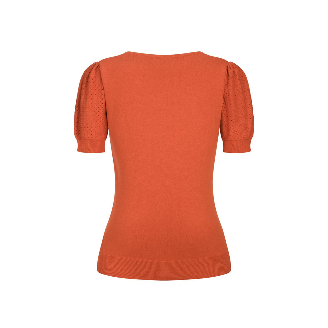 Orange | Simple Puff Sleeve Hollow Out Tie-up Knit T-Shirt