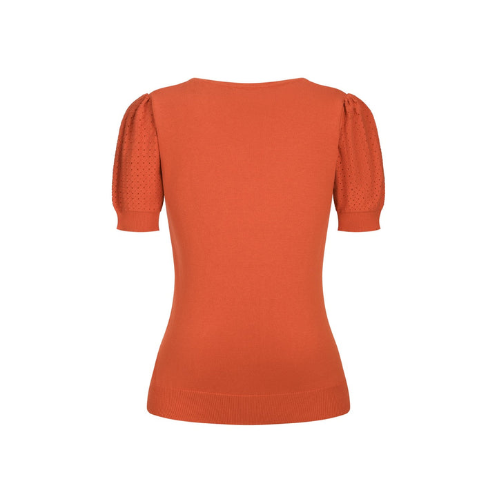 Orange | Simple Puff Sleeve Hollow Out Tie-up Knit T-Shirt