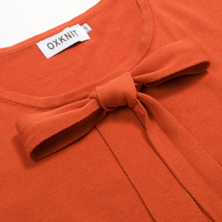 Orange | Simple Puff Sleeve Hollow Out Tie-up Knit T-Shirt