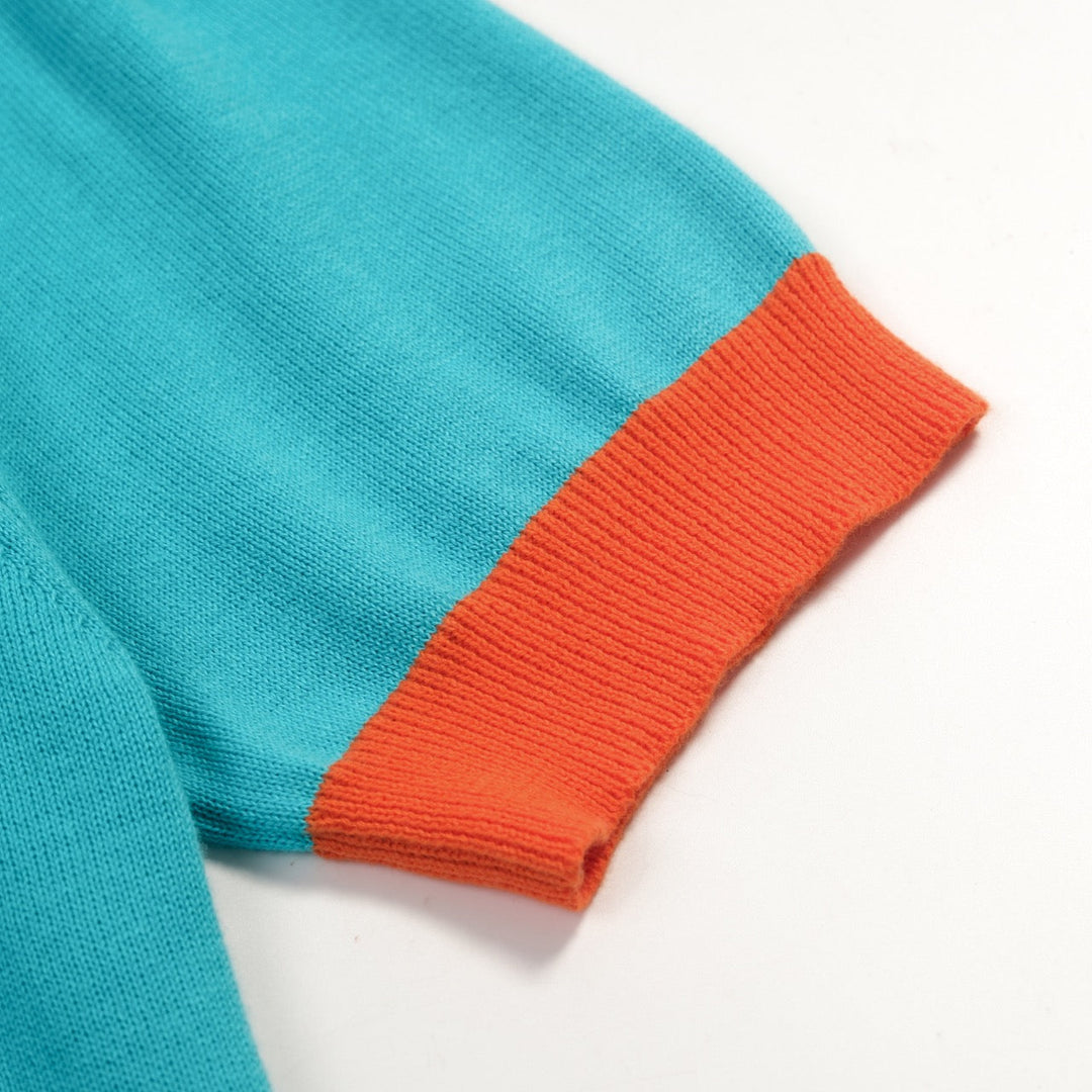 Blue & Green | Retro Polka Dot Bow Tie Knit Top