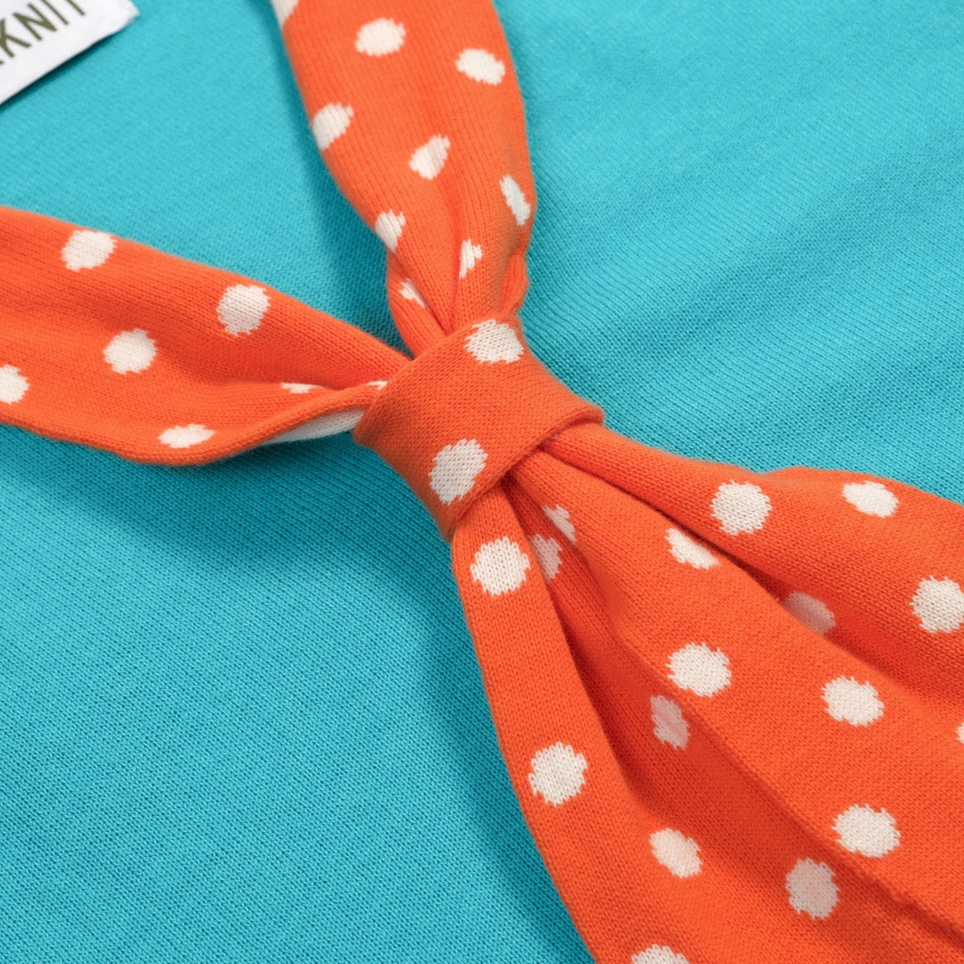 Blue & Green | Retro Polka Dot Bow Tie Knit Top