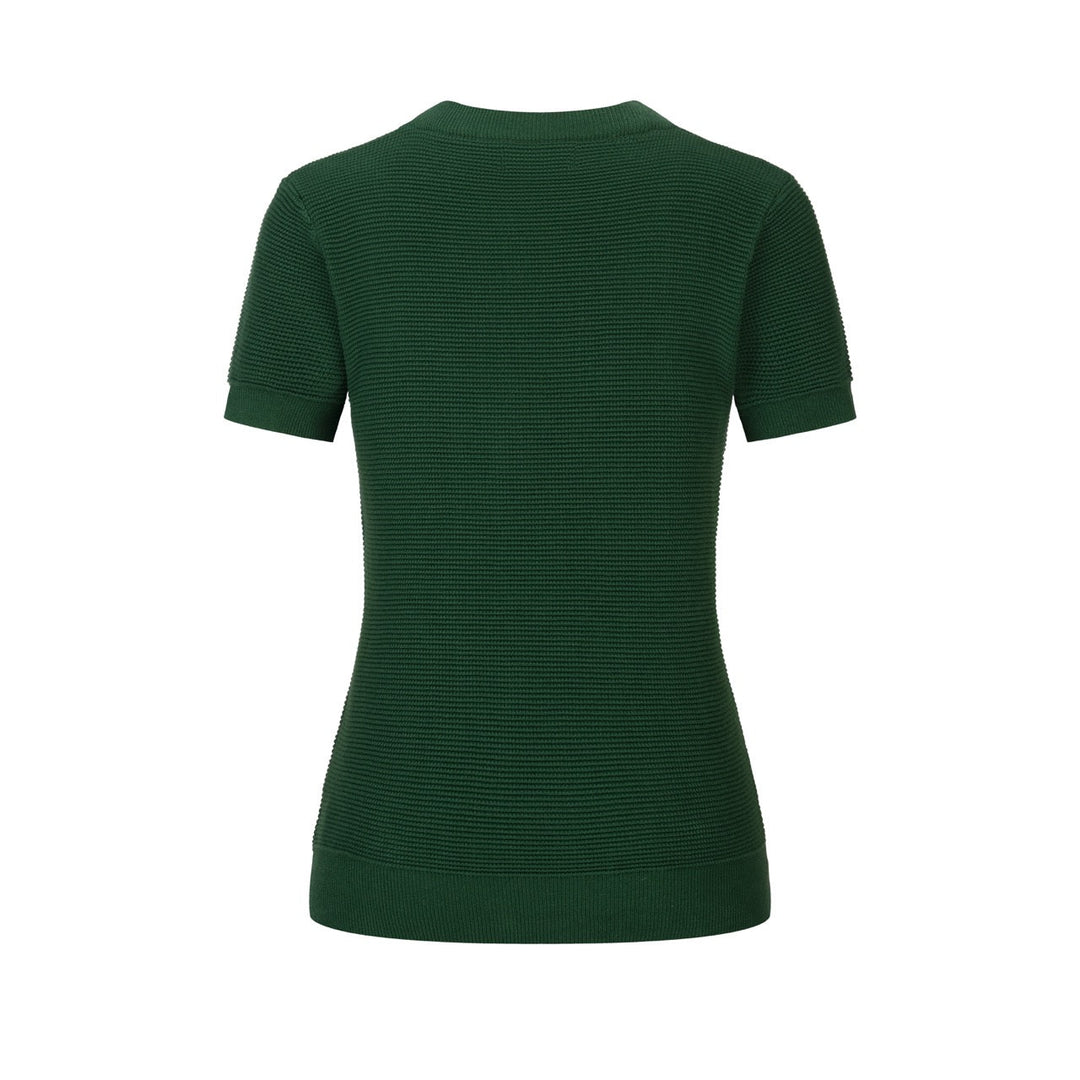 Green | Retro Heart Embroidered Knitted T-Shirt