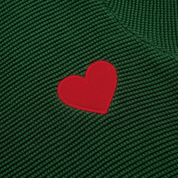 Green | Retro Heart Embroidered Knitted T-Shirt