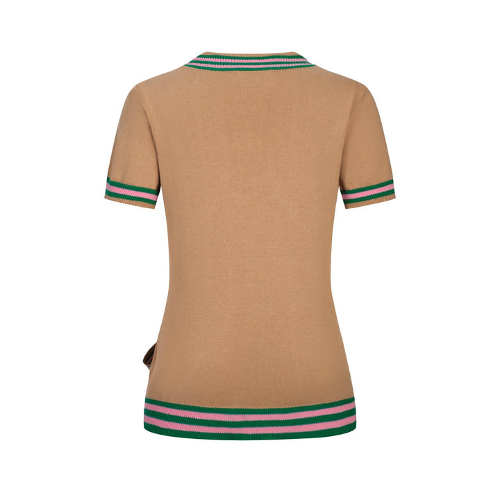 Khaki | Retro Summer Coconut Tree Embroidered Ribbon-Waist Cardigan
