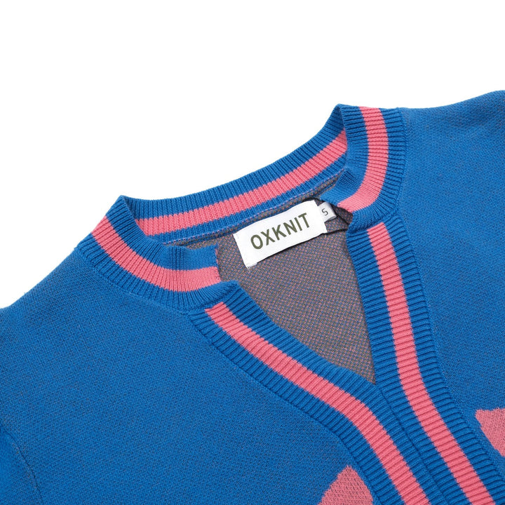Blue | Retro Ruffle Sleeve Pop Floral Jacquard Knit T-Shirt