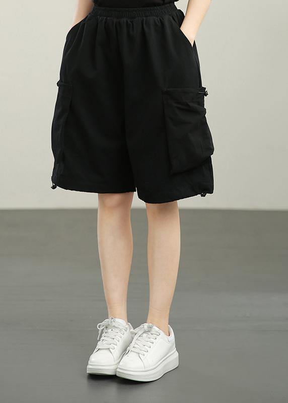 Black Elastic Waist Hot Pants