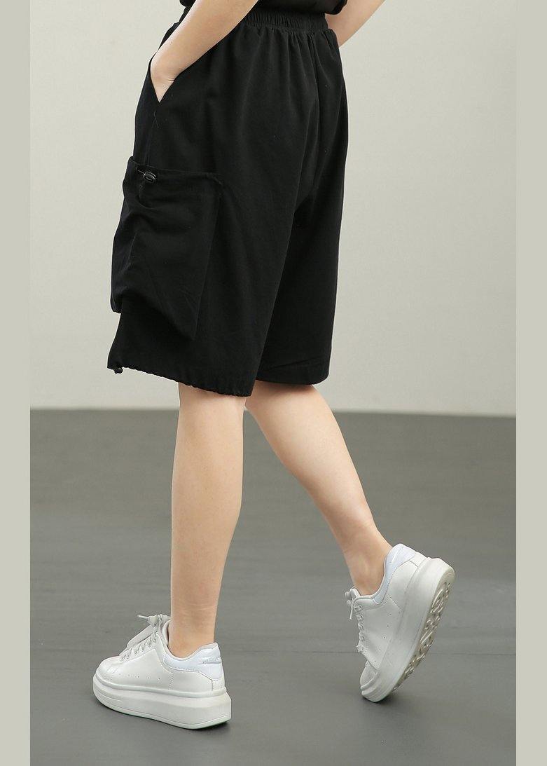 Black Elastic Waist Hot Pants