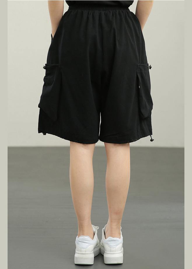 Black Elastic Waist Hot Pants