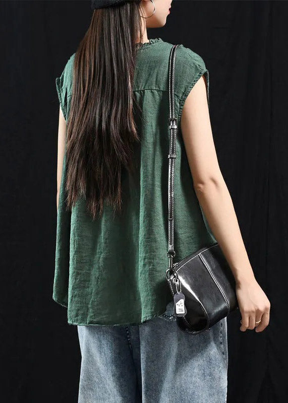 Black-Green Patchwork Ruffle Top Made from Organic Cotton with Short Sleeves
