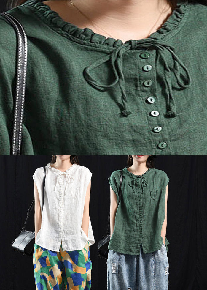Black-Green Patchwork Ruffle Top Made from Organic Cotton with Short Sleeves