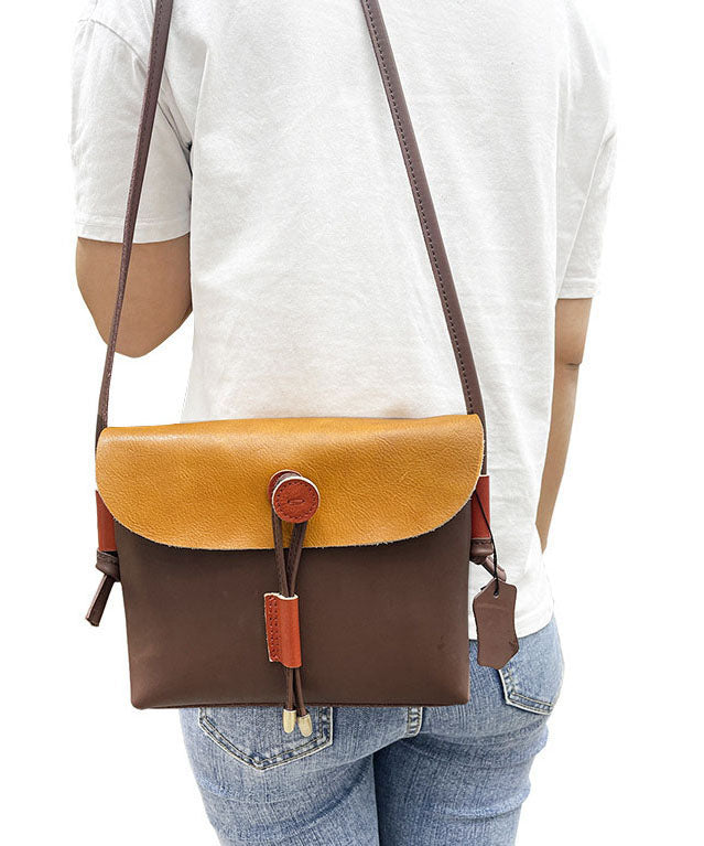 Organic Braun Gelb Mode Paitings Kalbsleder Satchel Handtasche
