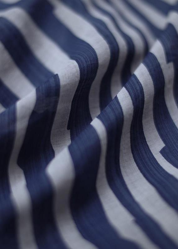 Blue Striped Linen Lace Blouse