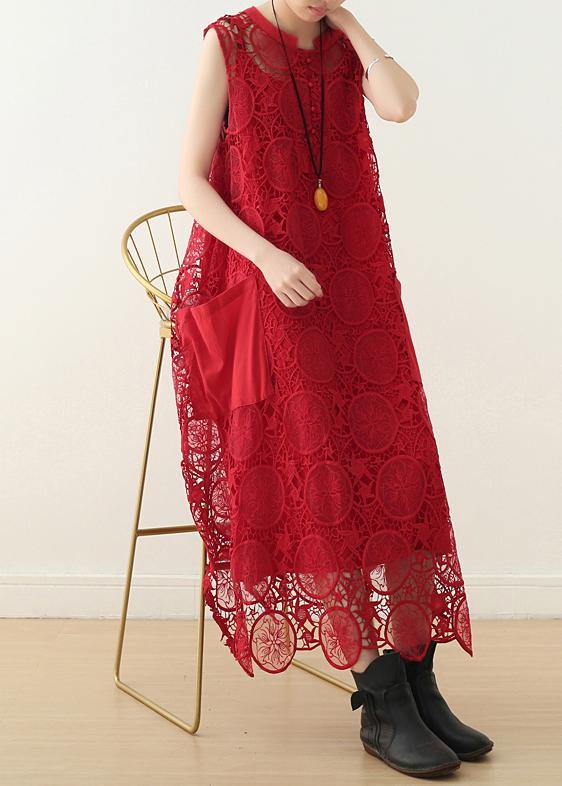 Bio-Coffee Sleeveless Cotton Tunics with O-Neck and Lace Summer Dresses