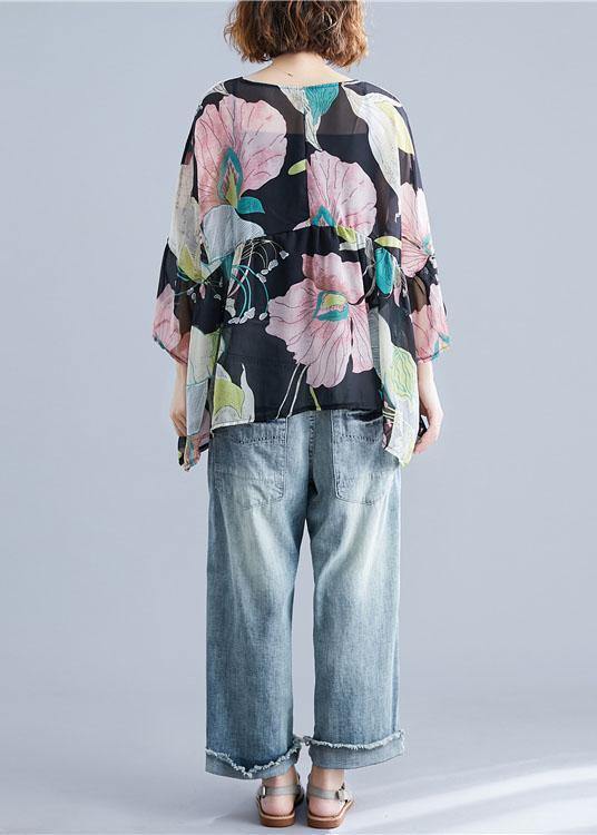 Bio Print Petal Sleeve Tunic Blouse