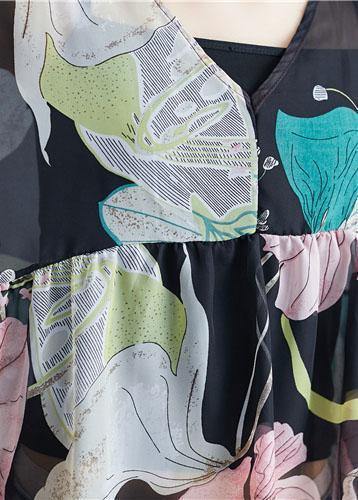 Bio Print Petal Sleeve Tunic Blouse