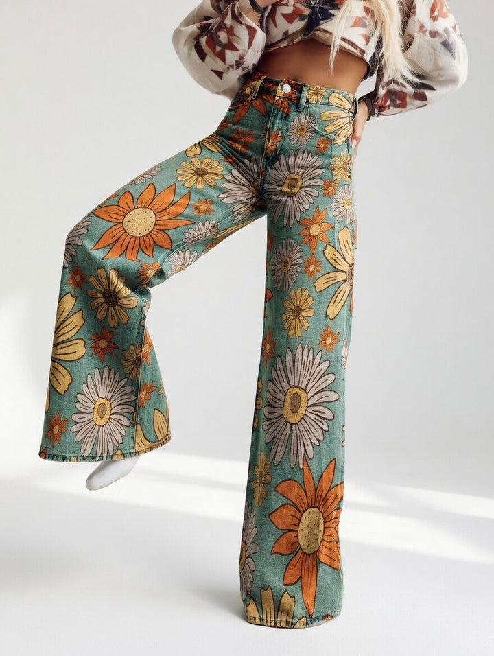 Florivane | Retro Floral Wide-Leg Pants