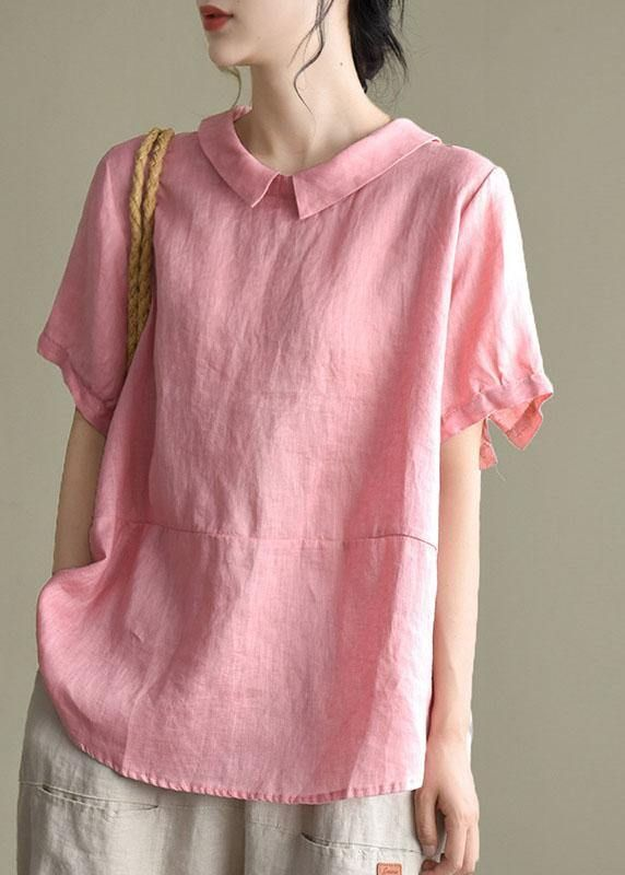 Bohemian Khaki Patchwork Collared Summer Short Sleeve Top