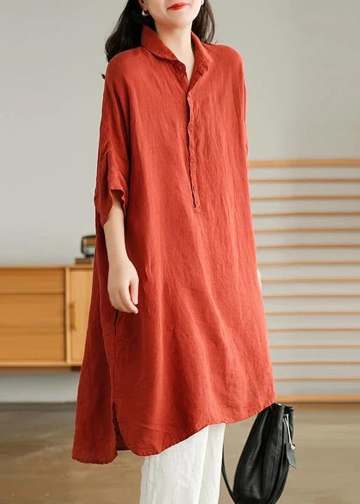Red Linen Plus Size Casual Shirt