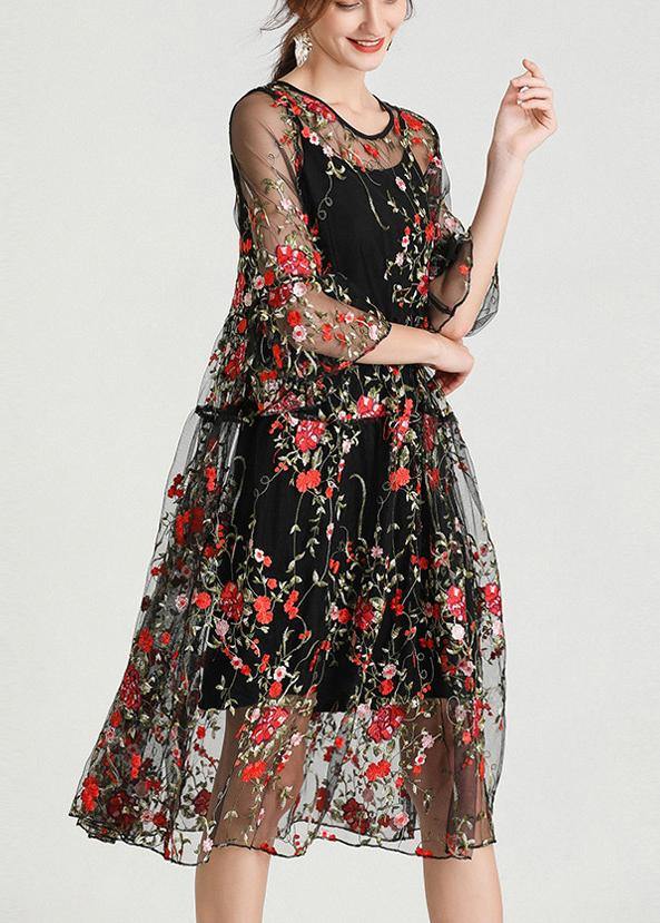 Black Embroidered Lace Two-Piece Set