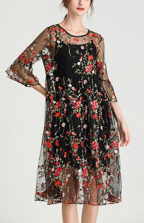 Black Embroidered Lace Two-Piece Set