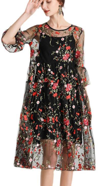 Black Embroidered Lace Two-Piece Set