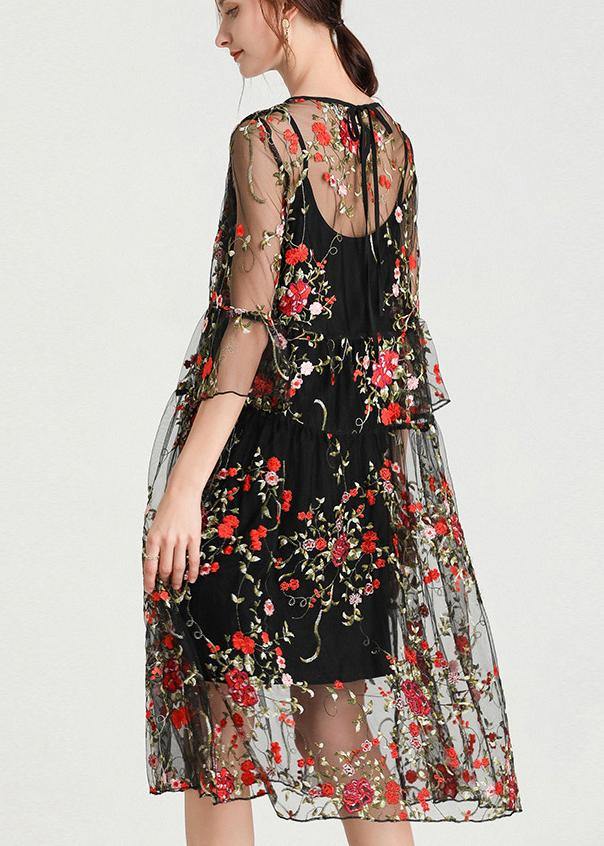 Black Embroidered Lace Two-Piece Set