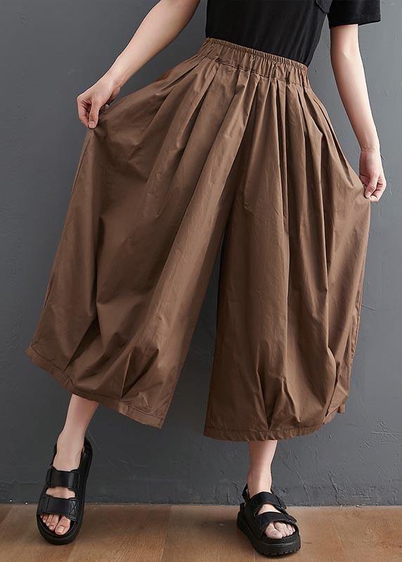 Plus Size Braune Taschen Weites Bein Hose Hose Sommer Baumwolle Leinen