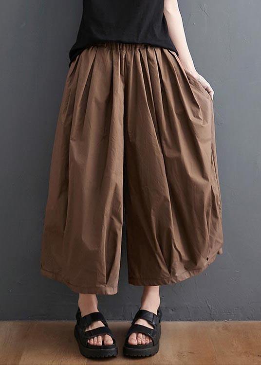 Plus Size Braune Taschen Weites Bein Hose Hose Sommer Baumwolle Leinen