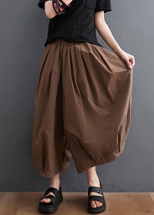 Plus Size Braune Taschen Weites Bein Hose Hose Sommer Baumwolle Leinen