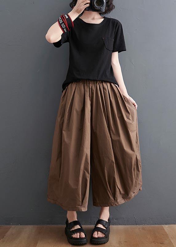 Plus Size Braune Taschen Weites Bein Hose Hose Sommer Baumwolle Leinen