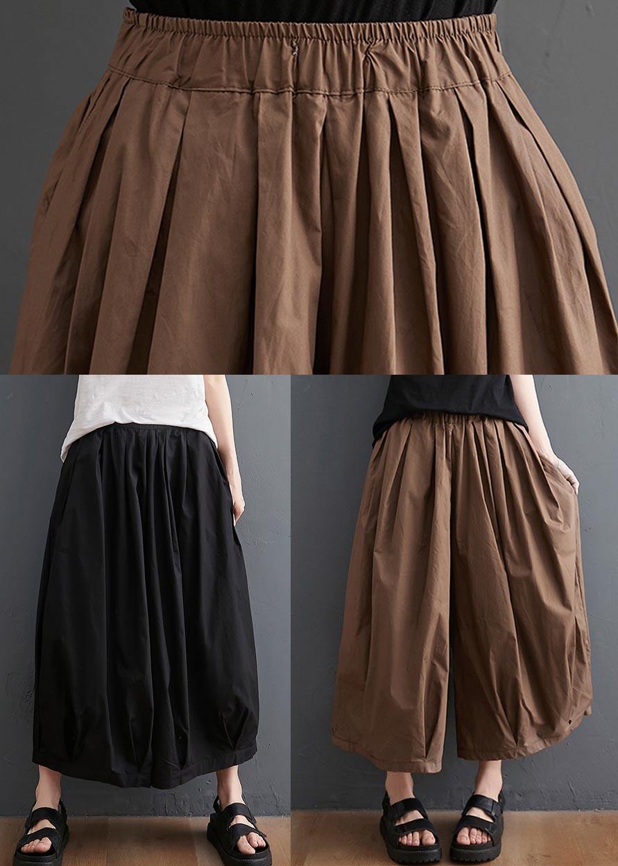 Plus Size Braune Taschen Weites Bein Hose Hose Sommer Baumwolle Leinen