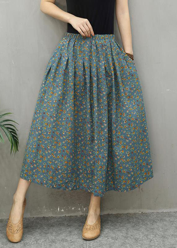 Plus Size Chic Blue Print Leinenröcke Frühling