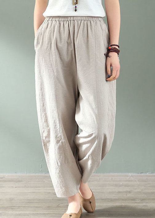 Plus Size Elastic Waist Linen Crop Pants