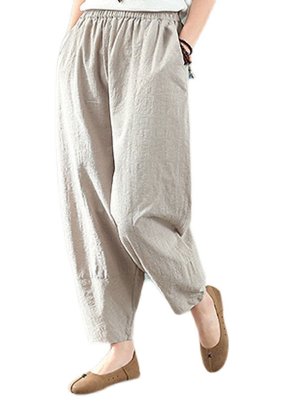 Plus Size Elastic Waist Linen Crop Pants