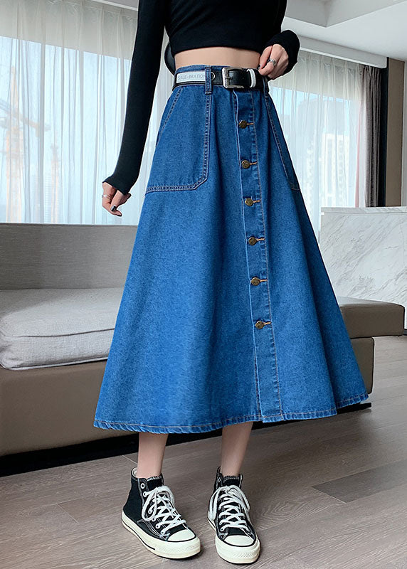 Navy Plus Size Elastic Waist Denim Skirt